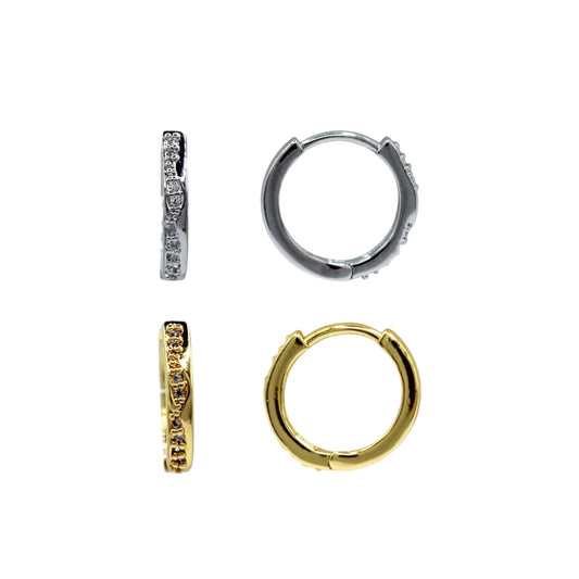 ARRACADAS BANDA CON ZIRCONIAS MITAD LISA