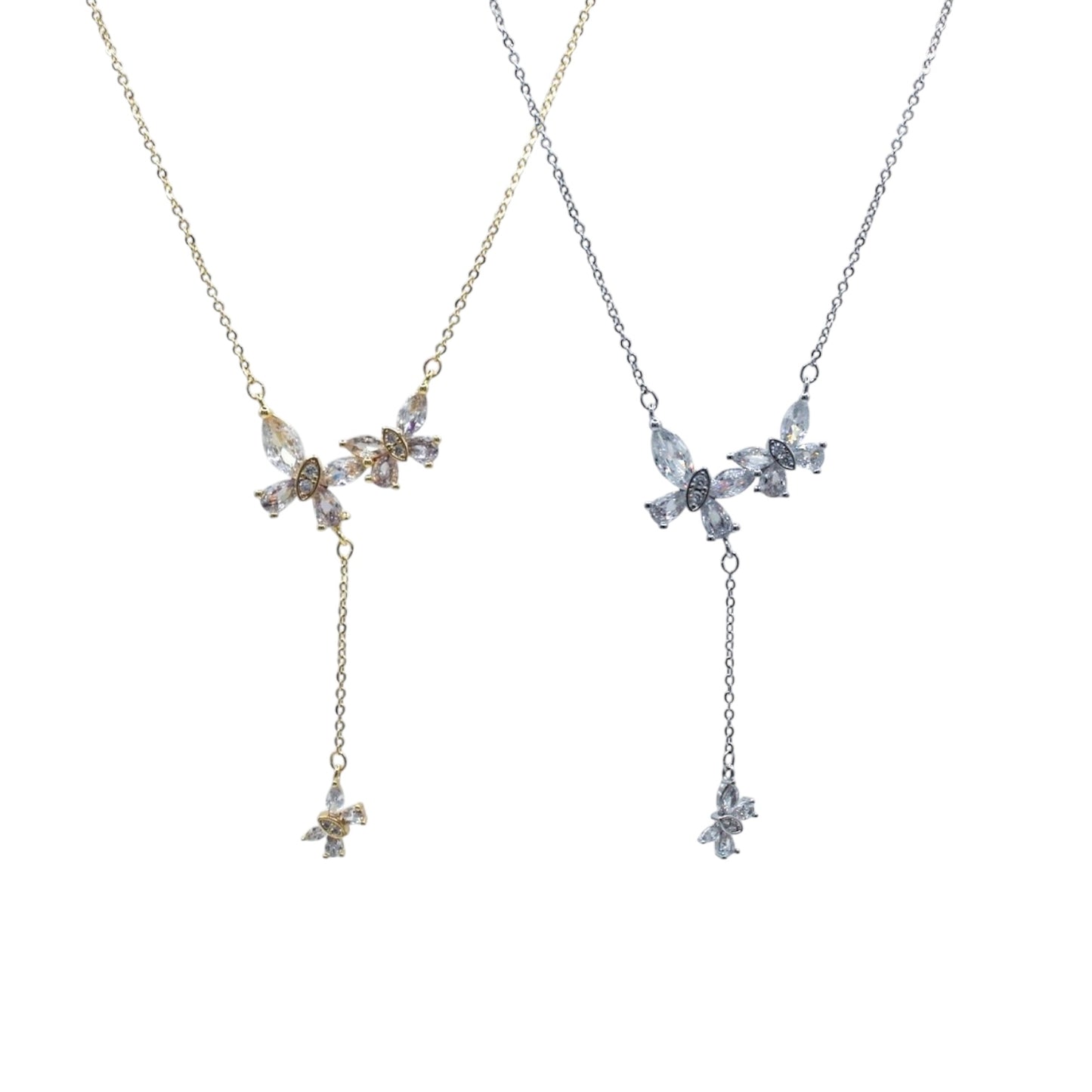 COLLAR DOS MARIPOSAS ZIRCONIAS BLANCAS CON MARIPOSA PEQUEÑA COLGANTE