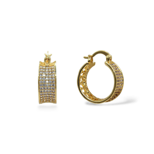 ARRACADAS ANCHAS CON ZIRCONIAS BROCHE CLICK Y BANDA FLORES