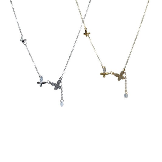 COLLAR TRES MARIPOSAS ZIRCONIAS CON ZIRCONIA BLANCA COLGANTE