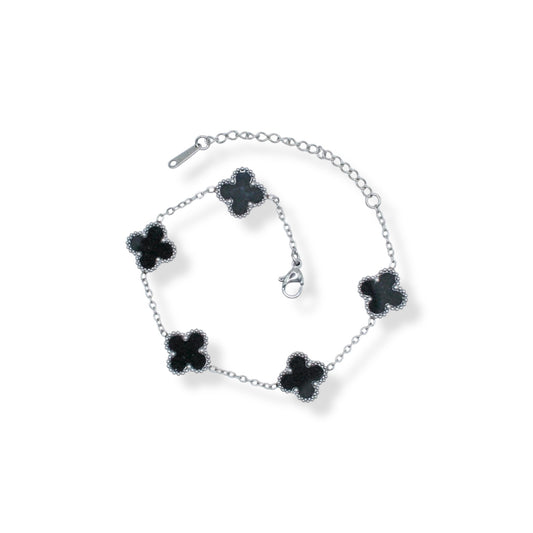 PULSERA PLATEADA TRÉBOL NEGRO