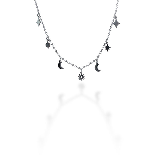 COLLAR PLATEADO SOL LUNA Y ESTRELLAS