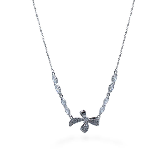 COLLAR PLATEADO MOÑO ZIRCONIAS