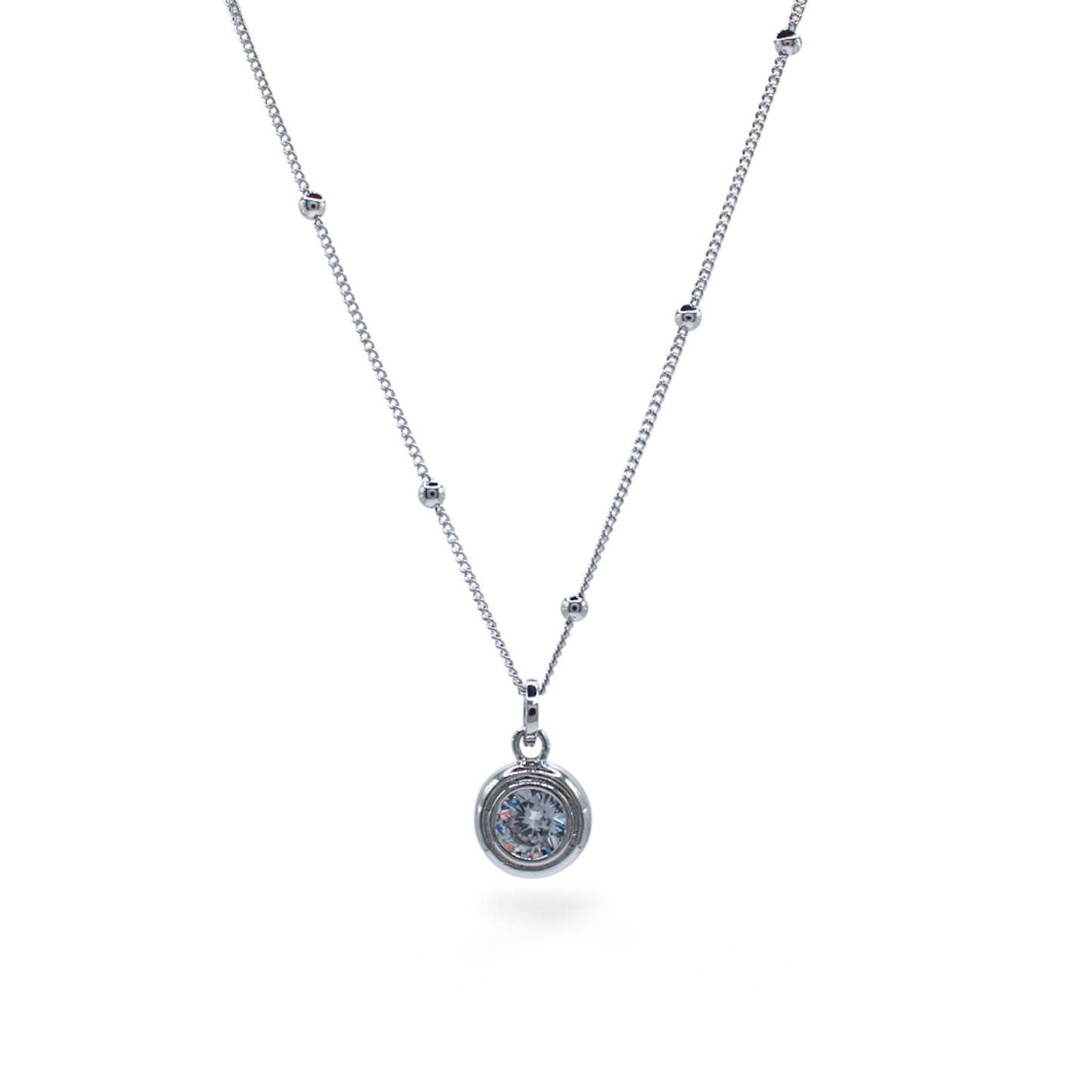 COLLAR PLATEADO ZIRCONIA BLANCA REDONDA CHUNKY BICELADA