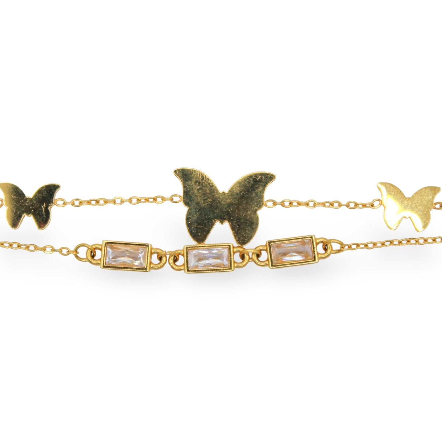 PULSERA DOBLE MARIPOSAS Y ZIRCONIAS BLANCAS