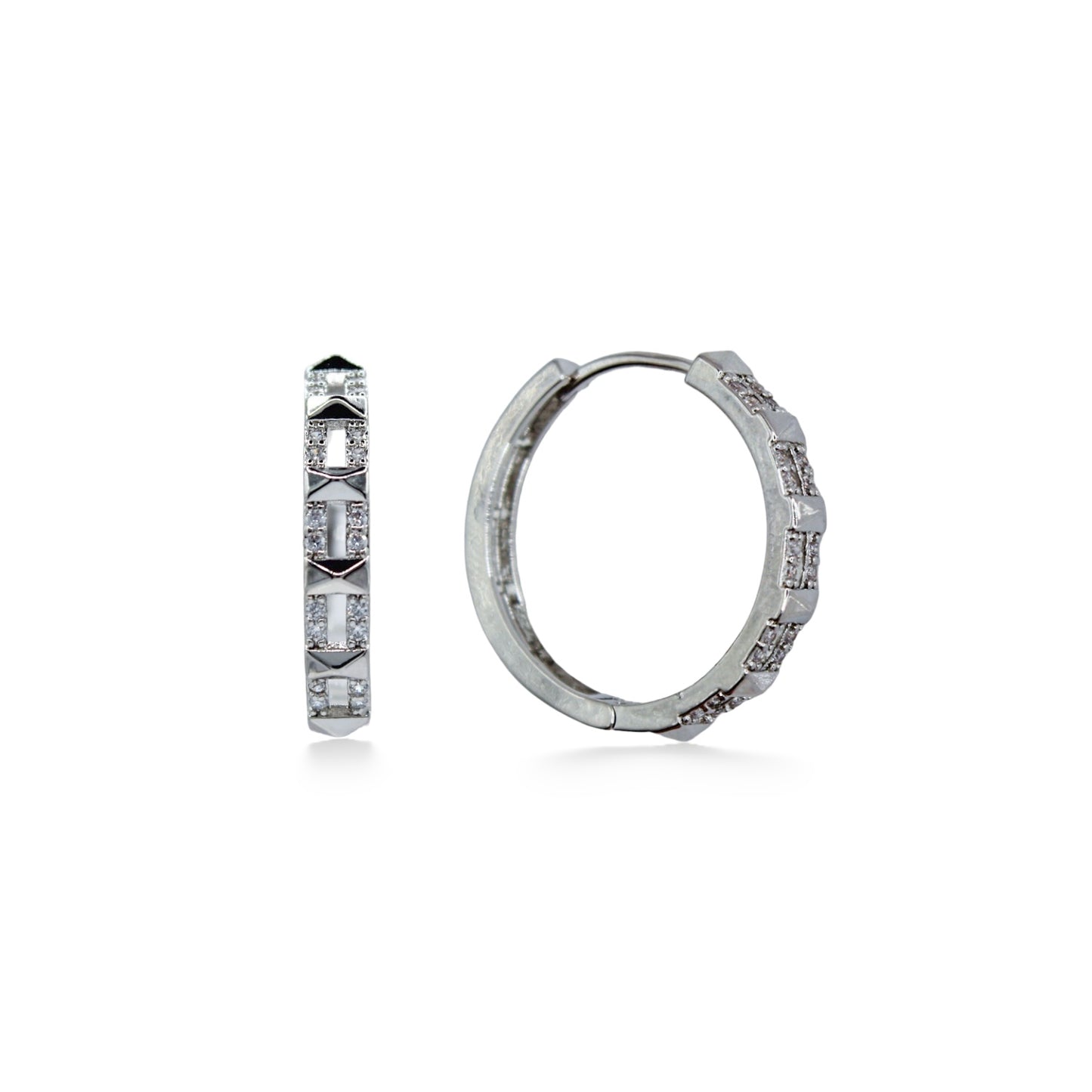 ARRACADAS ZIRCONIAS CON PICOS RECTANGULARES PLATEADAS