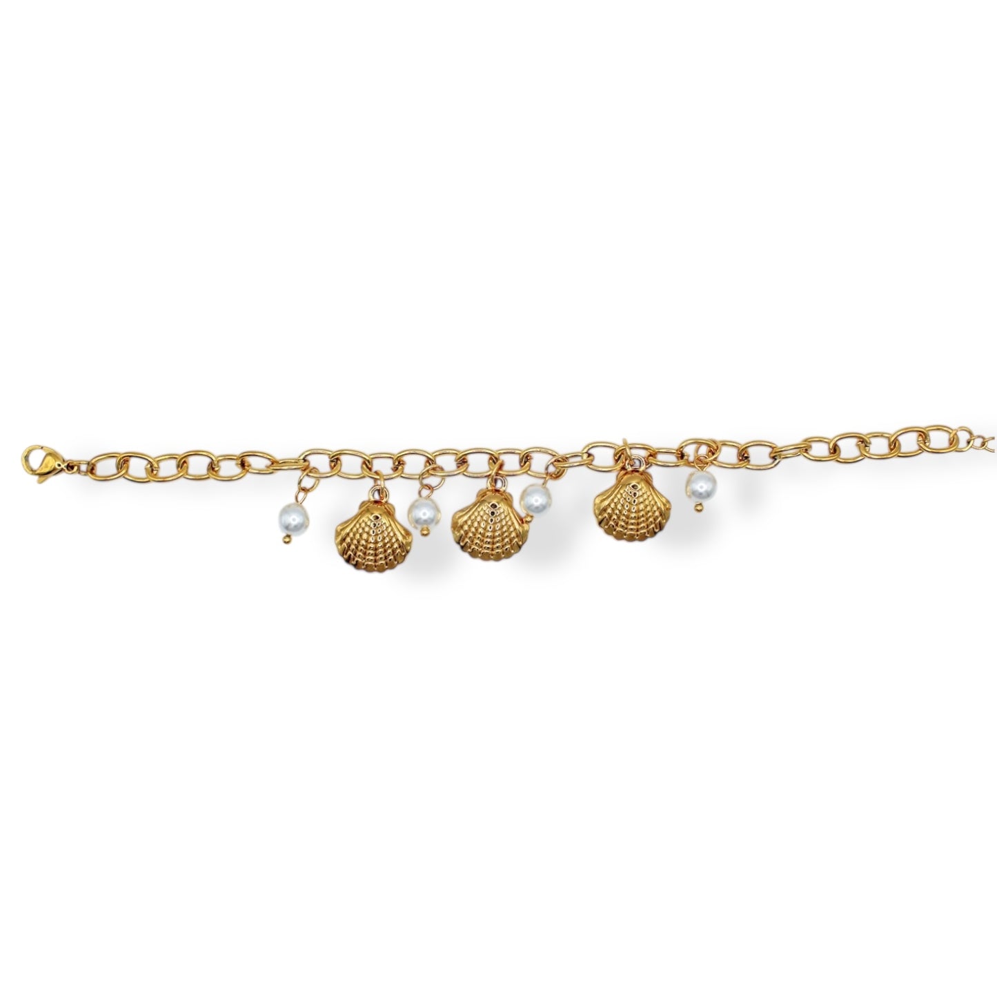 PULSERA DIJES DE CONCHA CON PERLAS COLGANTES