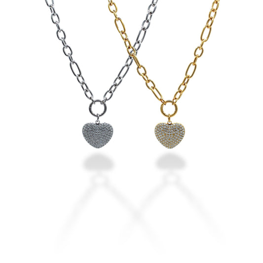 COLLAR DE ESLABONES CORAZON ZIRCONIA
