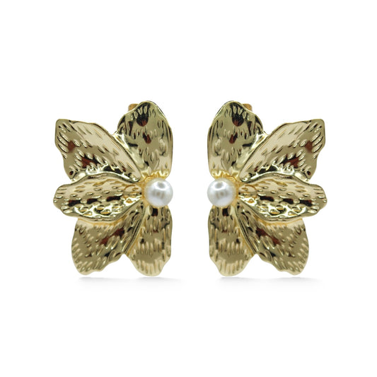 ARETES MITAD FLOR CENTRO PERLA