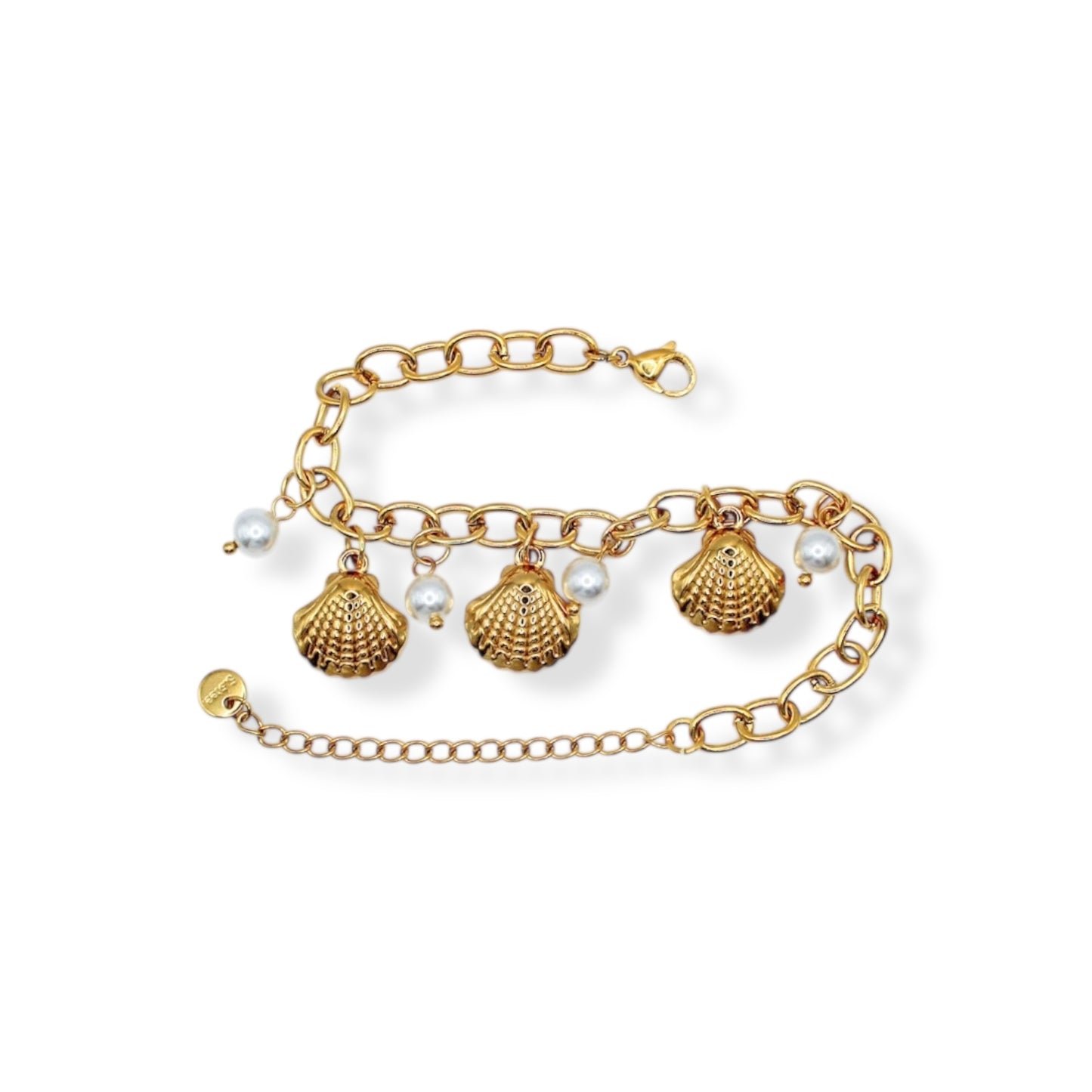 PULSERA DIJES DE CONCHA CON PERLAS COLGANTES
