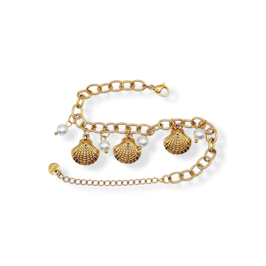 PULSERA DIJES DE CONCHA CON PERLAS COLGANTES