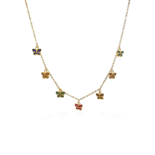 COLLAR MARIPOSAS ZIRCONIAS COLORES