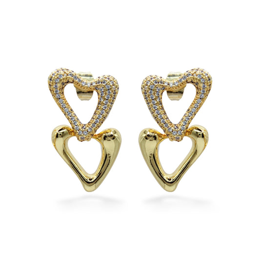ARETES CORAZÓN LISO CON CORAZÓN ZIRCONIAS