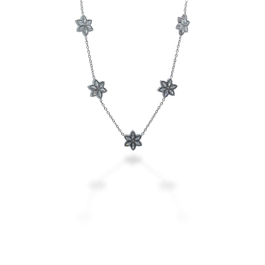 COLLAR PLATEADO FLORES SEIS PETALOS ZIRCONIAS