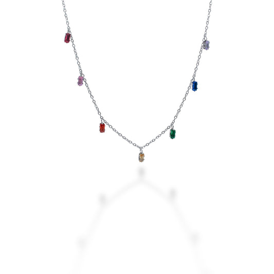 COLLAR PLATEADO ZIRCONIAS COLORES