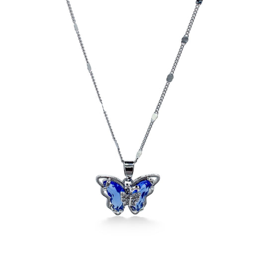 COLLAR MARIPOSA ZIRCONIA AZUL PLATEADO