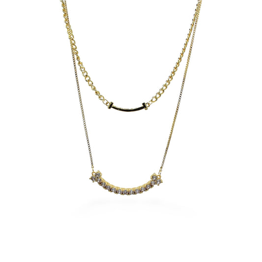 COLLAR DOBLE BARRA LISA EN FORMA DE T Y CON ZIRCONIAS