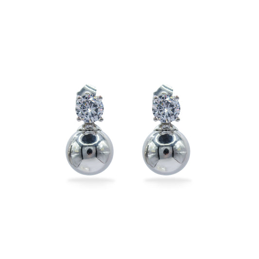 ARETES PLATEADOS ZIRCONIA REDONDA CON BOLA LISA