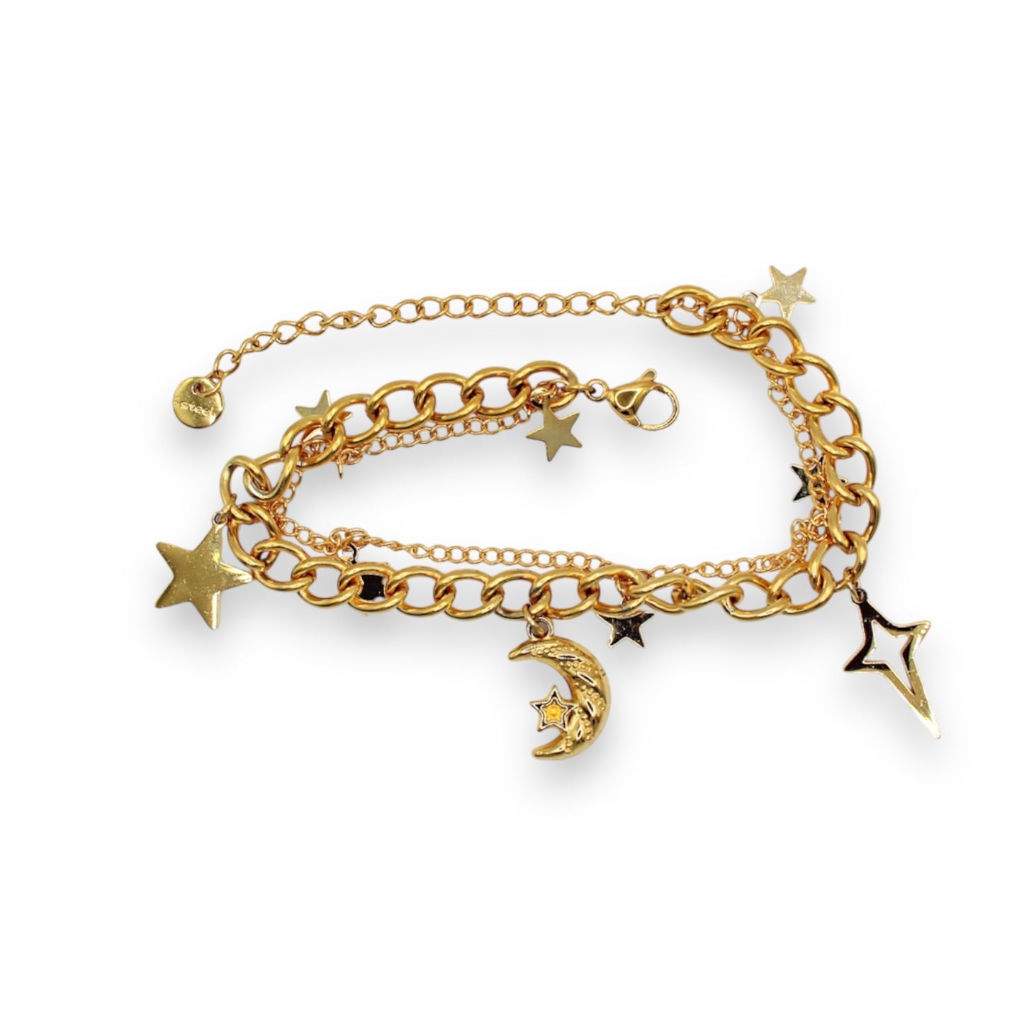 PULSERA DOBLE DIJES ESTRELLAS Y LUNA