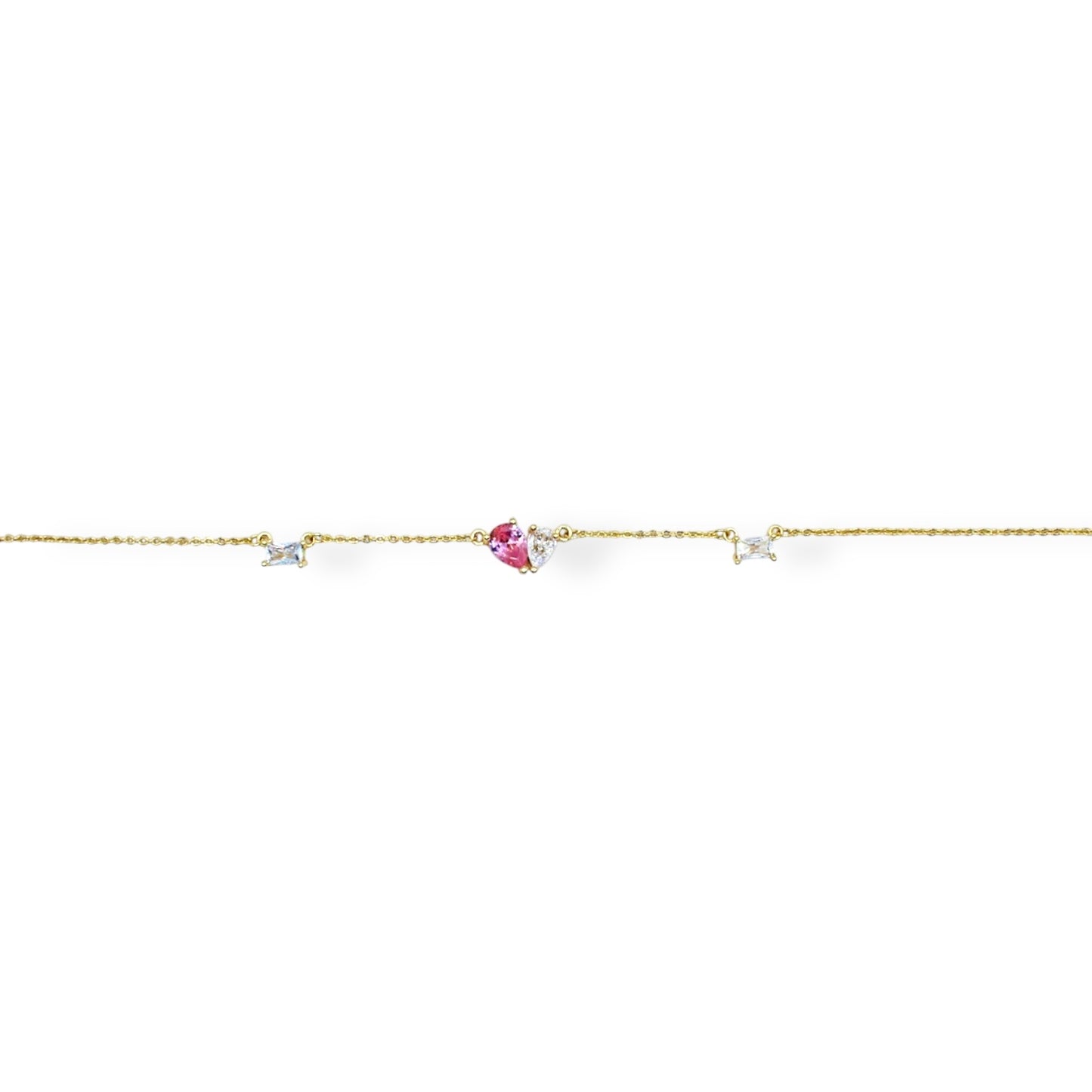 TOBILLERA CORAZÓN ZIRCONIA ROSA Y BLANCA