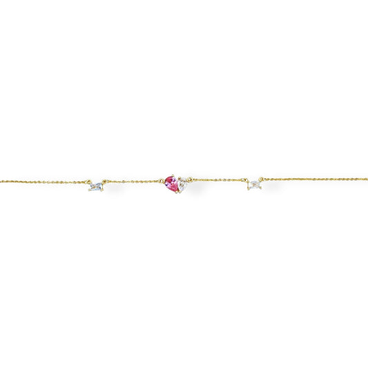 TOBILLERA CORAZÓN ZIRCONIA ROSA Y BLANCA
