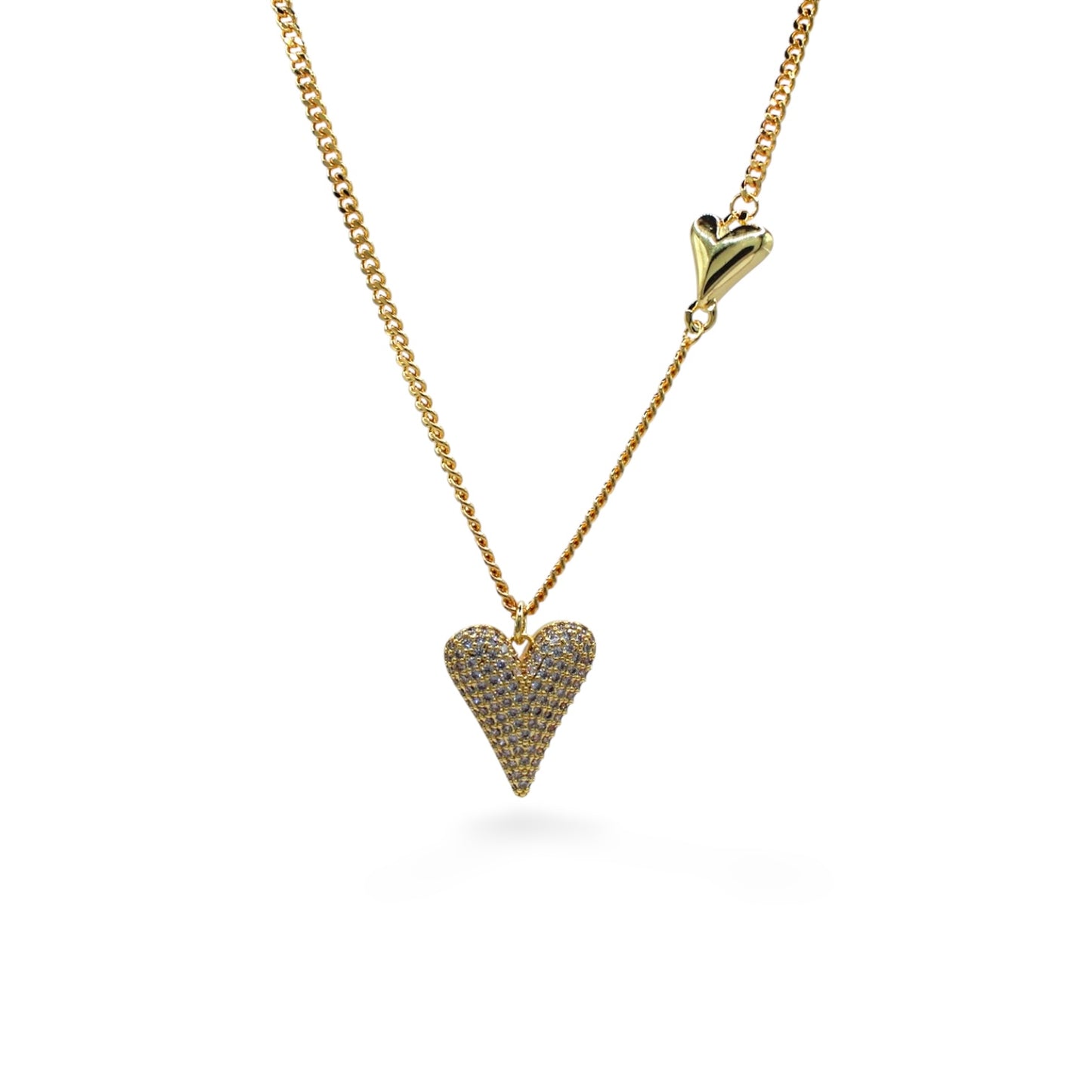 COLLAR PLATEADO CORAZÓN ZIRCONIAS CON CORAZÓN LISO