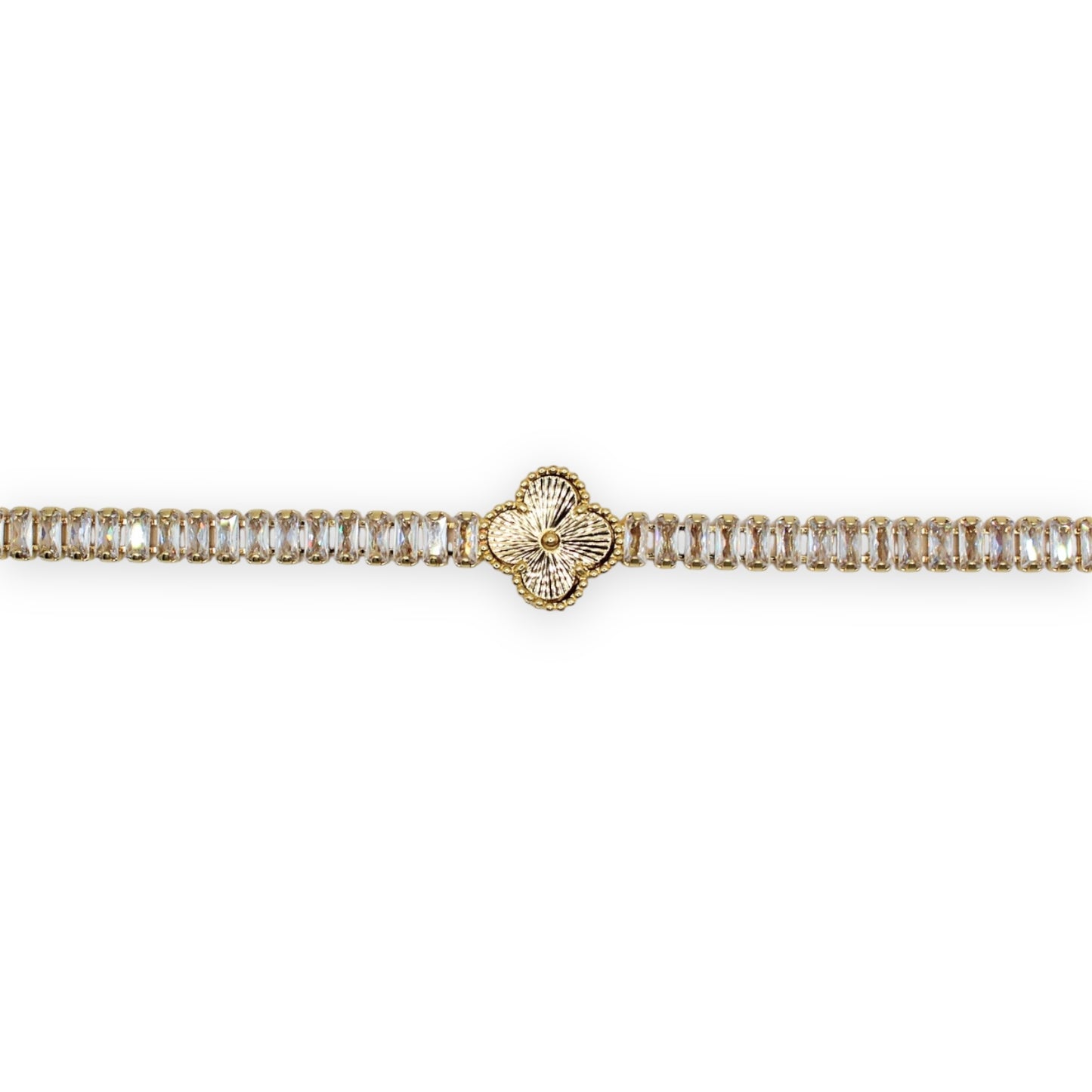 PULSERA ZIRCONIAS TRÉBOL DORADO