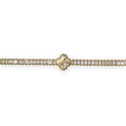 PULSERA ZIRCONIAS TRÉBOL DORADO