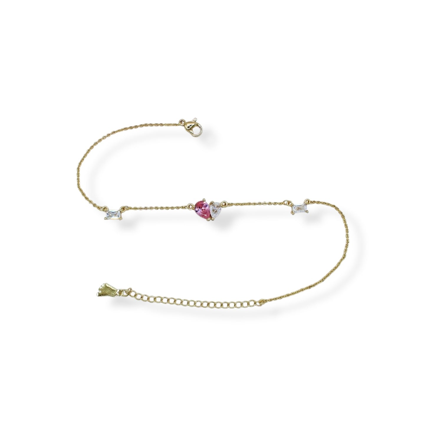 TOBILLERA CORAZÓN ZIRCONIA ROSA Y BLANCA