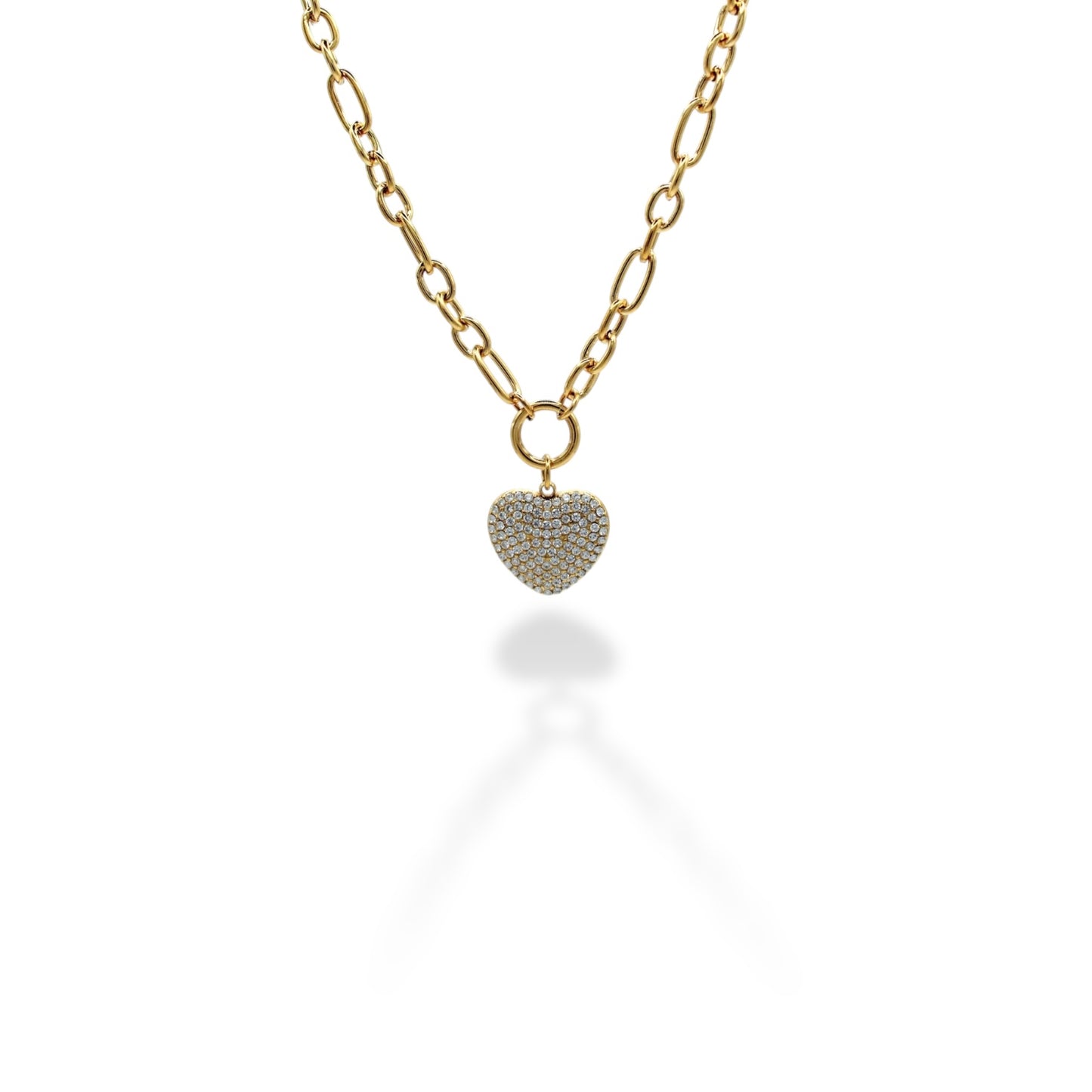 COLLAR DE ESLABONES CORAZON ZIRCONIA