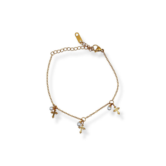 PULSERA CRUZ CON PERLA