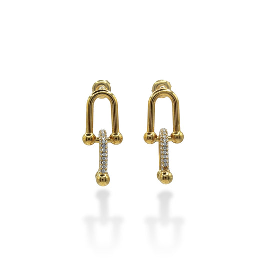 ARETES TIPO CADENA LISA Y ZIRCONIA