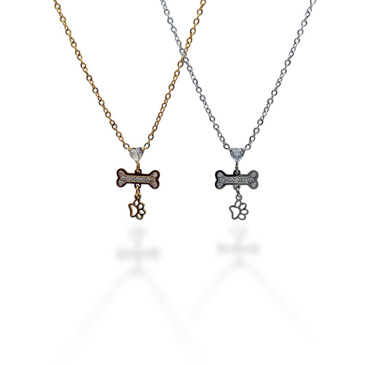 COLLAR ZIRCONIA HUESO CON ZIRCONIAS Y HUELLA