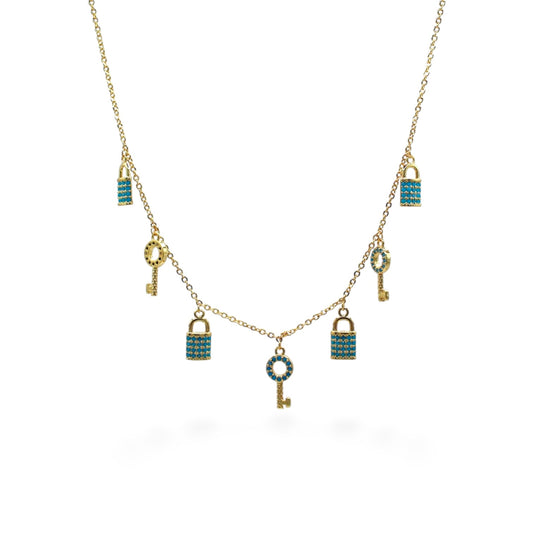 COLLAR DIJES LLAVE Y CANDADOS DE ZIRCONIAS AZULES
