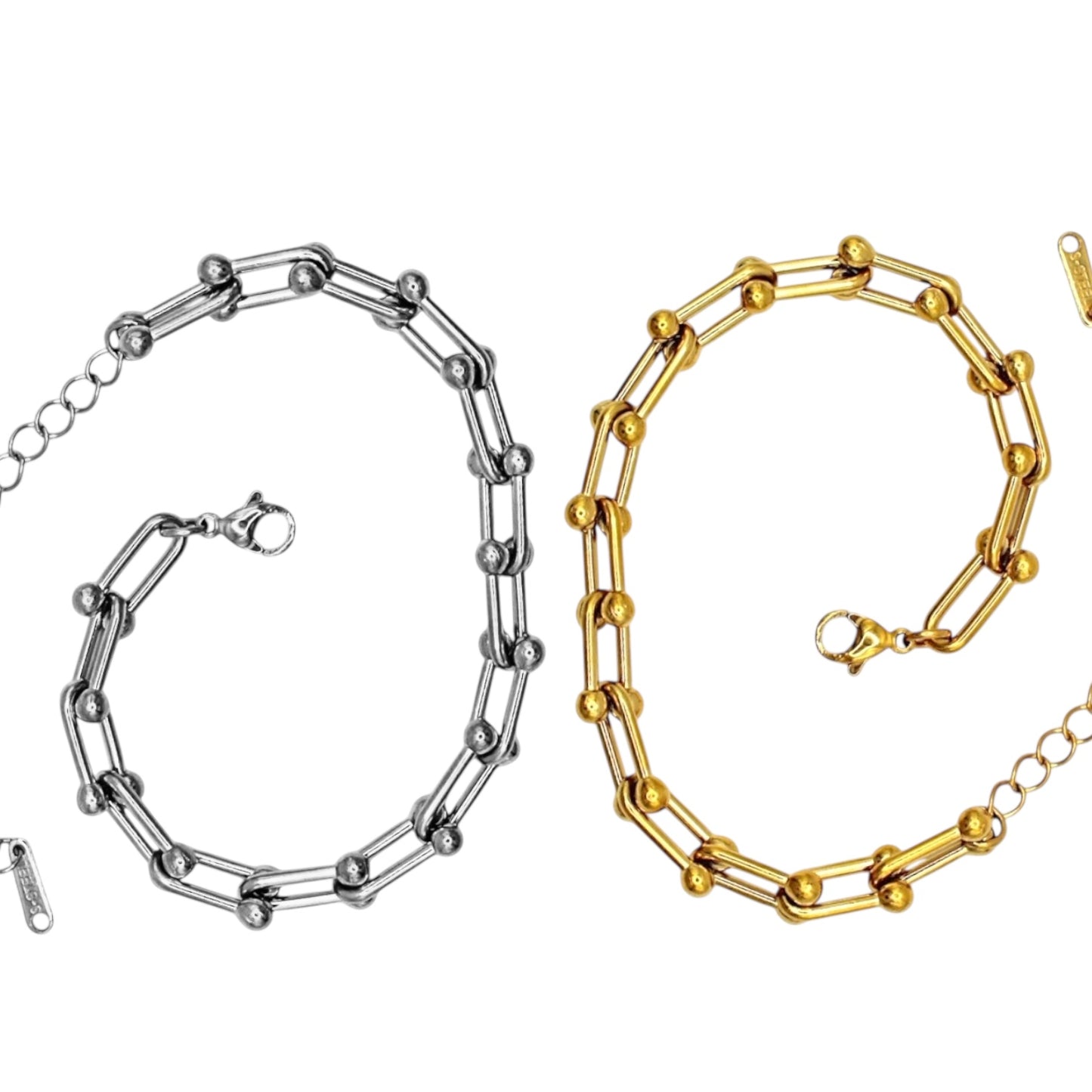 PULSERA U CON BOLITAS LISAS